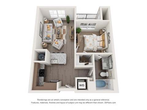 Floor plan for 1 bed, 1 bath, 755 sqft